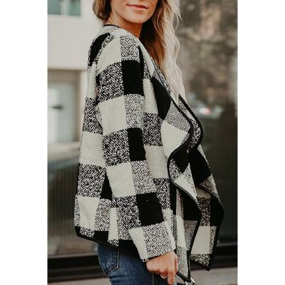 China é €  æ ° ” æ € § Factory Customized Plaid Asymmetric Long Sleeve Collar Open Winter Jacket Designer for sale