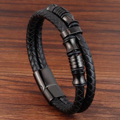 China Personalized Custom FASHIONABLE Logo Blank Bar Women Men Couple Braided Rope Woven Wrap Genuine Leather Bracelet for sale