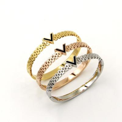 China TRENDY fashion designer jewelry famous brands V gold stainless steel bracelets for women for sale