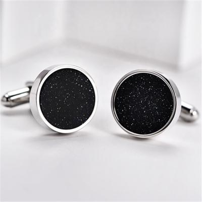 China Fashionable Cufflink high qullity blink black stars' sky enamel stainless steel men's formal cufflinks for suit shirt for sale