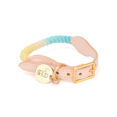 China Viable Wholesale Leather Leash Cotton Pet Factory Gradient Color Adjustable Dog Scarf Collar for sale