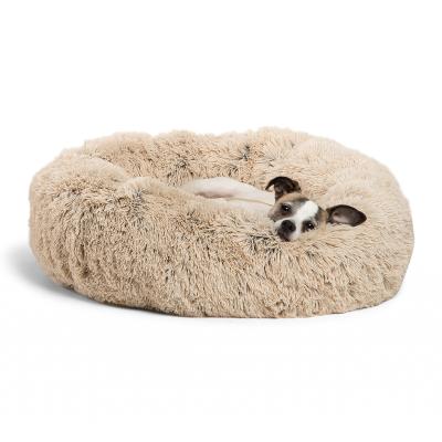 China Amazon Breathable TOP SALE! Super Warm High Quality Plush Pet Bed Soft Plush Dog Bed PV Round Dog Cat Cushion Bed for sale