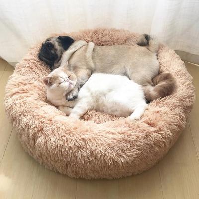 China Amazon Breathable TOP SALE! Super Warm High Quality Plush Pet Bed Soft Plush Dog Bed PV Round Dog Cat Cushion Bed for sale