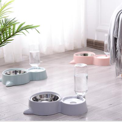 China Automatic Double Bowl Stainless Steel Puppy Dog Cat Feeder Automatic Ear Shape Cat Feeder Water Bowl for sale