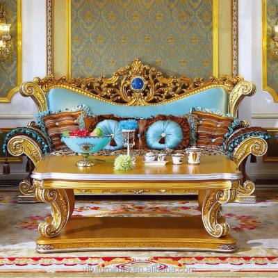 China Royal European design French style classical sofas hand crafted furniture luxury antique living room gold leaf carved sofa set zu verkaufen