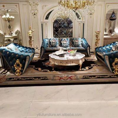 中国 Living room sofas postmodern home furniture sectional embroidery fabric gold leaf plated handcrafted luxury high quality sofas 販売のため