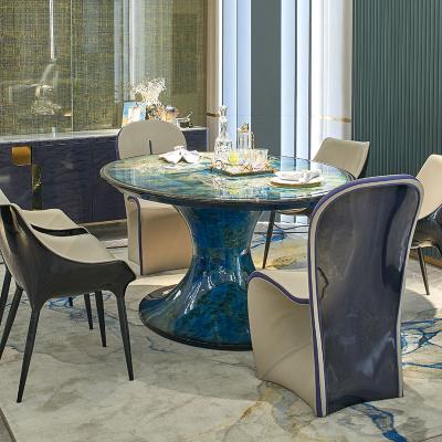 中国 Modern dining room table home furniture sets storage sideboard luxury dining chairs wood cabinet marble round table 販売のため