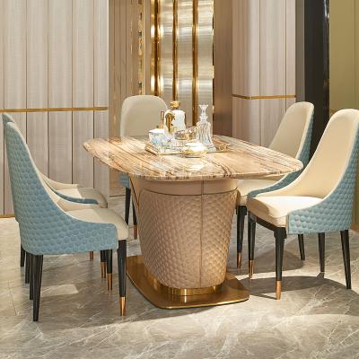 中国 Modern dining room tables kitchen furniture sets luxury chairs wood marble top high quality metal stainless steel dinning tables 販売のため