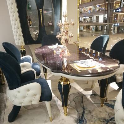 China Postmodern luxury home furniture dining room tables marble top design high quality dinner leather top level dinning tables en venta