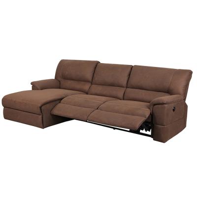 China Premium Fabric Laid Brown Embossing Sectional Sofas With 2 Recliners for sale