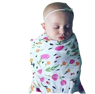 China Portable Baby Towel 100% Organic Bamboo Print Cotton Bath Multiple Uses Baby Wrap Nurse Blankets for sale