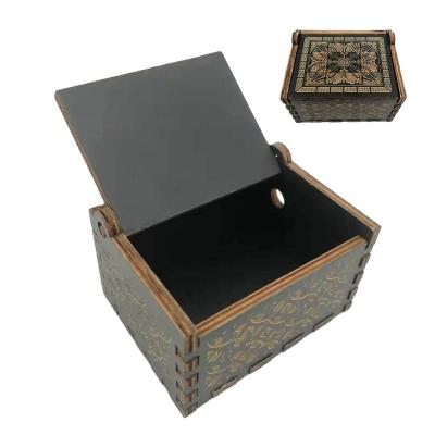 China Make Music Gift Factory Music Box Wooden Box Crank Music Box Opens Custom Black Music Box for sale