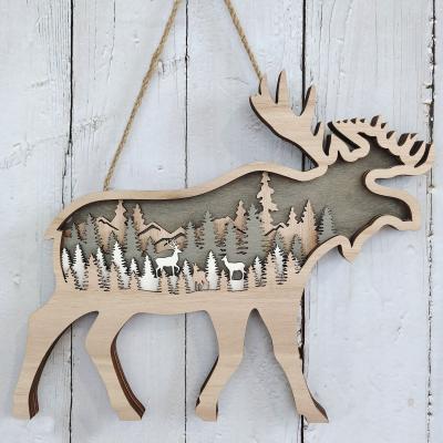 China Europe Wooden Moose Carving Landscape Decoration Hanging Creative Home Decoration for sale