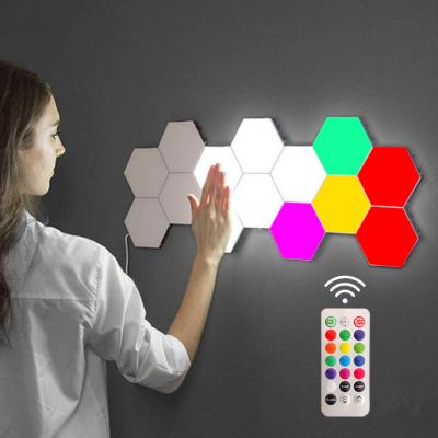 China New Trend DIY Modern Hexagon Touch RGB Remote Control LED Night Light LX Wall Lamps for sale