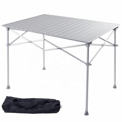 China Comfortable Lightweight Aluminum Outdoor Table Roll Folding Up Picnic Table Camping With Storage Bag for sale