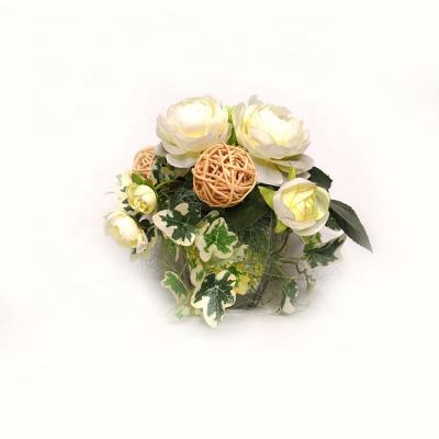 China Eco-friendly bottled flower with green roses and artificial rattan balls flowers for decoration wedding backdrop for sale