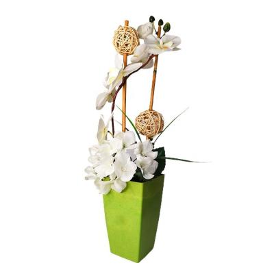 China Eco-friendly Indoor Decoration 7 Heads Rattan Ball Phalaenopsis Artificial Flower Potted Plant for sale