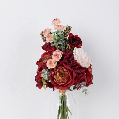 China Best Selling Eco-friendly Wedding Silk Peony Rose Artificial Flower Bouquet Home Decoration 20 Heads for sale