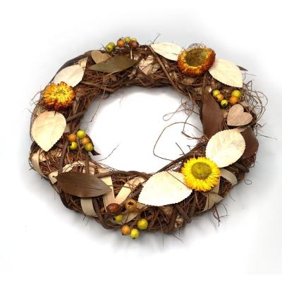 China Hot Selling Eco-friendly Front Door Window Decoration Fall Dried Straw Rattan Flower Wreath for sale