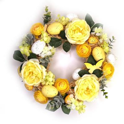 China Eco-friendly Easter Yellow Egg Decoration Window Door Floral Wreath Wholesale Price for sale