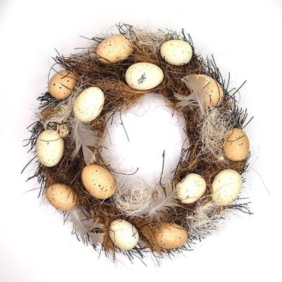 China Eco-friendly Hot Selling Indoor Window Decoration Easter Rattan Feather Egg Garland for sale