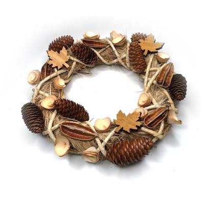 China High Quality Eco-friendly Door Window Decoration Wholesale Price Rattan Pine Cone Dry Autumn Wreath for sale