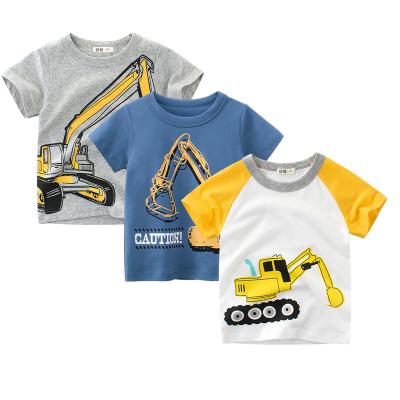 China Breathable Cartoon Print Baby Boy 2-8 Years Old Clothes Summer T-shirt Infant Excavator Clothing Kids Toddler Short Sleeves Cotton Tops for sale