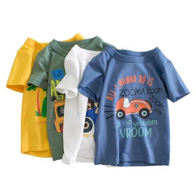 China 2022 Summer Car T-shirt Breathable Casual Baby Kids Cotton Unisex Tops For Girls Clothes Kids Boys Cartoon Print Short Sleeve Tees for sale