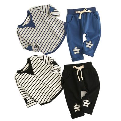 China 2022 Baby Girls Spring Casual Clothes Clothes Striped Tops Long Pants 2 Pieces Outfits Casual Kid Sweater Sets for sale