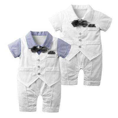 China Breathable Infant Short Romper Bow Tie Shirt Sleeve Vest Baby Boy Gentleman Summer Suit Newborn Birthday Clothes for sale