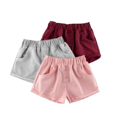 China Summer Kids Breathable Cotton Shorts Girl Pants With Pocket Kids Gray Pink Elastic Waist Casual Clothes Bottom Pants For 2-10 Years for sale