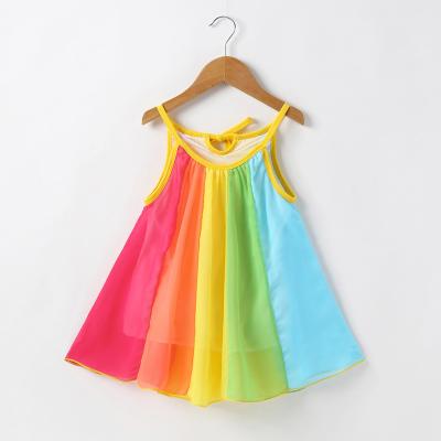 China European and American foreign trade girls' skirt rainbow stripe stripe dress summer breathable prickly princess skirt for sale