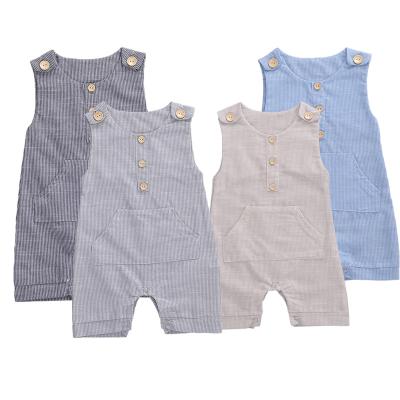 China Baby Clothes New Cotton Kids Summer Clothing Baby Boy Romper Solid Color Pockets Sleeveless Infant Jumpsuits for sale