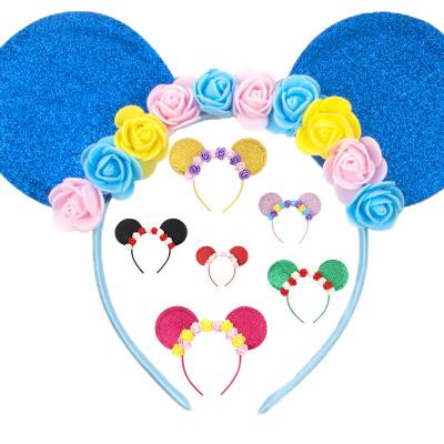 China Sweet Girls Hair Circle Kids Party Mouse Ears Hairband Kids Glitter Hair Accessories Teens Birthday Glitter Sparkly Headbands for sale