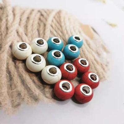 China Macroporous Stone 8x14mm Hole 5mm Beads Turquoise Blue/White/Red Beads For Jewelry Making, Abacus Beads Round Loose Spacer Beads for sale