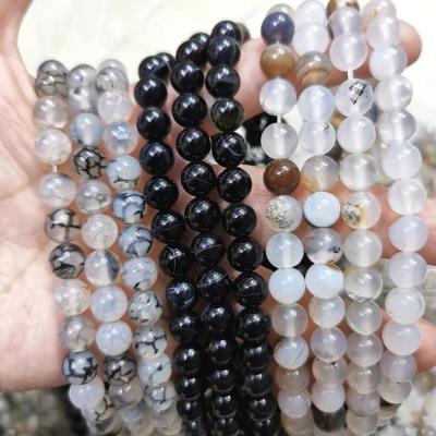 China Agate 4 6 8 Natural Banded White 10mm Loose Beads Round Stripe Black Agate Gemstone Beads, White and Black Agate for sale