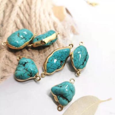 China Natural 10-35mm Turquoise Nuggets Natural Pebbles Stone Gold Plated Stone Pendant For DIY Bracelet Necklace Jewelry Making for sale