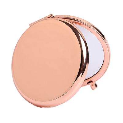 China Magnifying Rose Gold Metal Cosmetic Mirror Rose Golden Folding Pocket Mirror make custom logo for sale