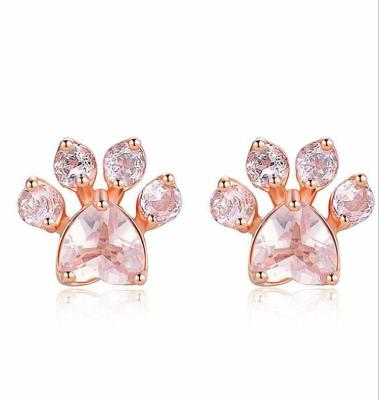 China New Arrival 2020 Environmental Friendly Rose Gold Stud Earrings Paw Prints Shape Crystal Earrings For Pet Lovers for sale