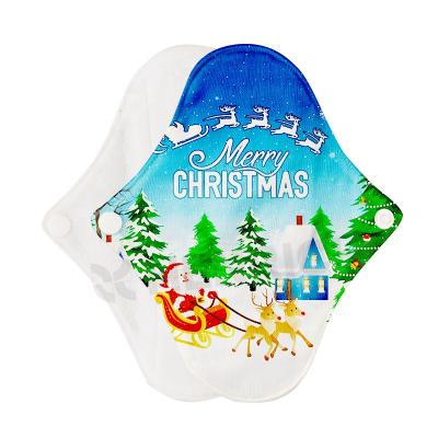 China Breathable/Fan-shape/Smell Control/Side-gathering High Quality Bamboo Washable Reusable Women/Super Absorbent Christmas Relieve Sanitary Napkin Menstrual Pad for sale