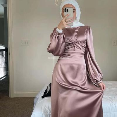 China Traditional Abaya Satin Women's Festival Clothing Big Edge Muslim Simple Luxury Silk Maxi Dresses For Islamic Ladies for sale