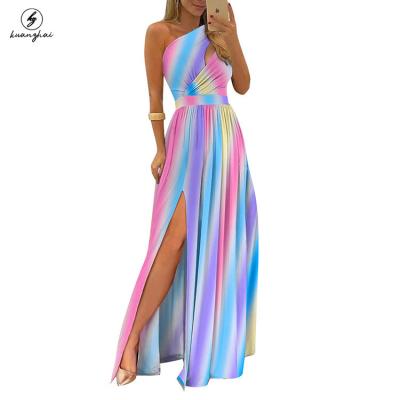 China Summer Anti-Static Women Hollow Out Maxi Slant Dresses Sexy Lady Party Elegant Sleeveless Casual Off Shoulder Prom Dress Even Vestido for sale