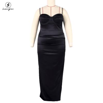 China Anti-Static Women's Plus Size High Slits Dress Satin Spaghetti Strap Cowl Neck Wrap Party Evening Dress for sale