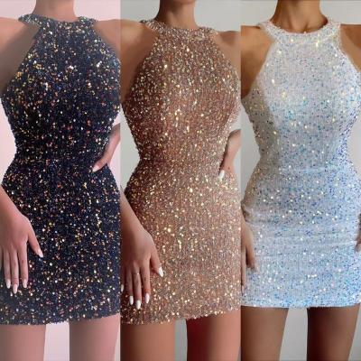 China Manufacturer Breathable Fashion Women Dress 2023 OEM Sexy Off Shoulder Sequin Rhinestone Mini Bodycon Dress Women Dress for sale