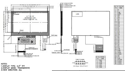 China 4.3 pulgadas pantalla LCD táctil 480 x 272 WQVGA Tft módulo de pantalla LCD JB0430BDP10RF-C-2 en venta