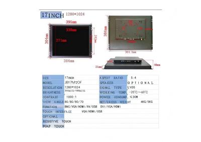 Κίνα SXGA 1280 x 1024 17 ιντσών οθόνη LCD 1000cd/m2 ανοιχτού πλαισίου οθόνης JB17MTOF προς πώληση