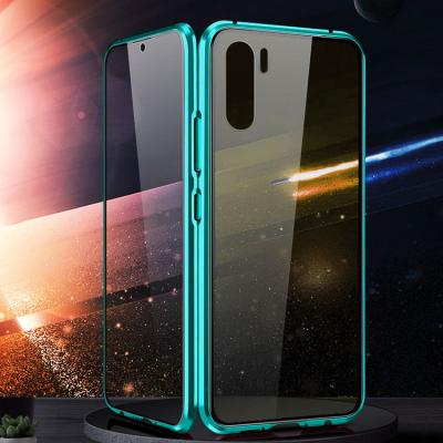 China Shock Proof Flip Magnetic Closure Aluminum Metal Frame Tempered Glass Back Cover Case For HUAWEI P30 for sale