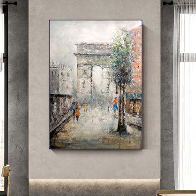 China New Product Modern Chinese Painting Style Hand Painted Modern Eiffel Landscape Oil Painting Wall Art Canvas Painting for sale