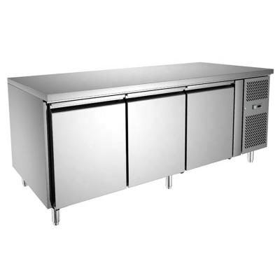 China Single-door Refrigerated Freezer Commercial 1.8m Workbench Three Stainless Steel Frozen Cabinet for sale