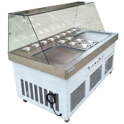 China Beverage Factory Double Pan Ice Cream Machine Tray Ice Frying Machine Double Fried Sorbet Frying Bun Machine for sale